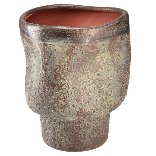 položky Dekorativní váza keramický květináč metalíza hnědá šedá modrá 16,5×20,5cm