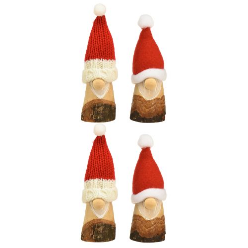 položky Dekorativní trpaslík dřevěný vánoční trpaslík s kloboukem červený přírodní 10/12cm 4ks