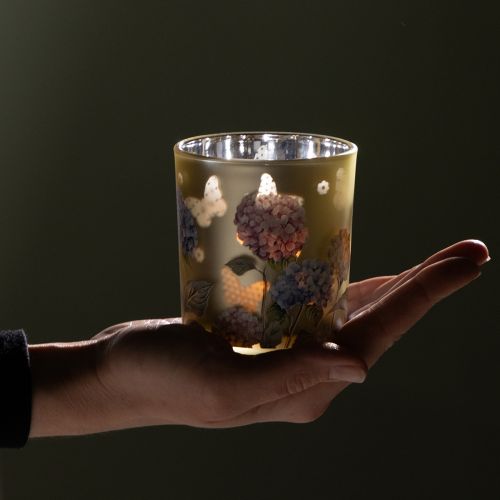 položky Dekorativní skleněná lucerna s květinovým vzorem pro stylové bytové doplňky, 8 cm, 4 kusy.