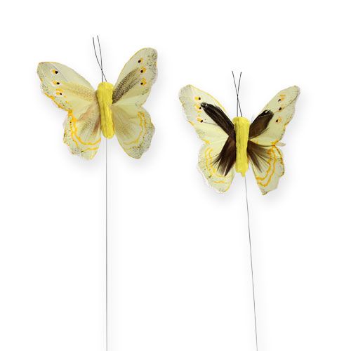 Floristik24 Ozdobný motýl na drátě žlutý 8cm 12ks