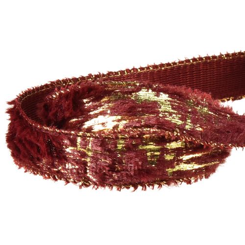 položky Ozdobná stuha s kožešinou bižuterní stuha umělá kožešina Bordeaux Gold 25mm 15m