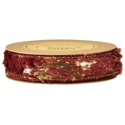 položky Ozdobná stuha s kožešinou bižuterní stuha umělá kožešina Bordeaux Gold 25mm 15m