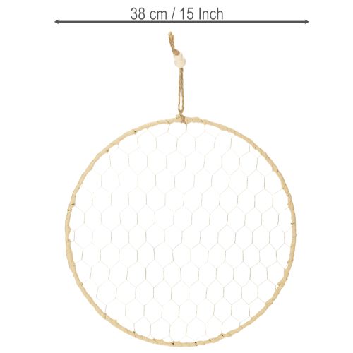 položky Dekorativní kovový prsten Ø38cm, závěsná dekorace, rafie, stříbrná, přírodní, boho nástěnná dekorace, všestranné zdobení, 4 kusy