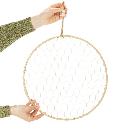 položky Dekorativní kovový prsten Ø38cm, závěsná dekorace, rafie, stříbrná, přírodní, boho nástěnná dekorace, všestranné zdobení, 4 kusy