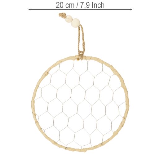 položky Dekorativní kovové závěsné kroužky z rafie, Ø20cm, 4 kusy, boho nástěnná dekorace, dekorace na okno