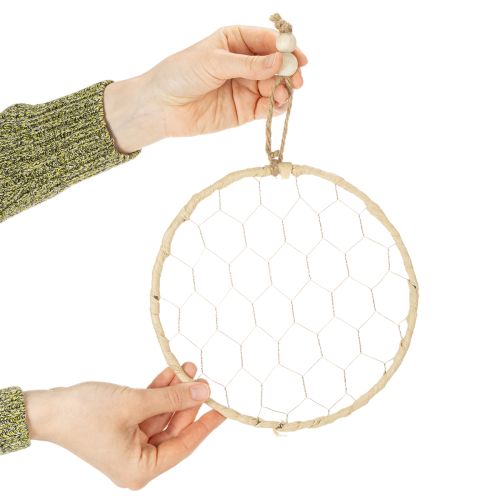 položky Dekorativní kovové závěsné kroužky z rafie, Ø20cm, 4 kusy, boho nástěnná dekorace, dekorace na okno