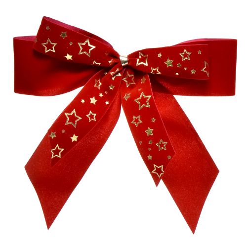položky Ozdobná mašle šíře 4cm Červená vánoční mašle se zlatými hvězdami Ručně vyrobená mašle 16×15cm 2ks