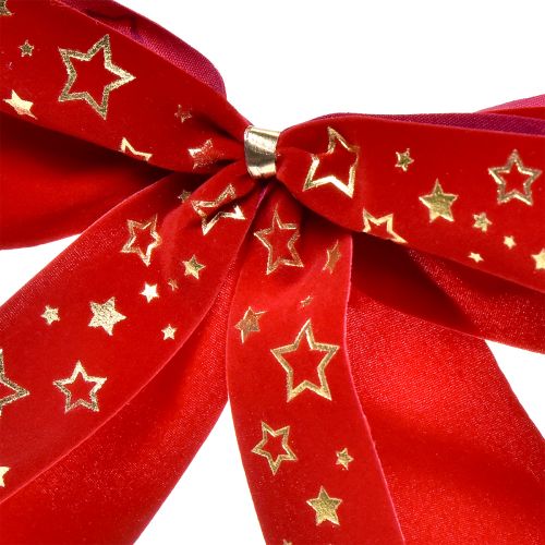 položky Ozdobná mašle šíře 4cm Červená vánoční mašle se zlatými hvězdami Ručně vyrobená mašle 16×15cm 2ks