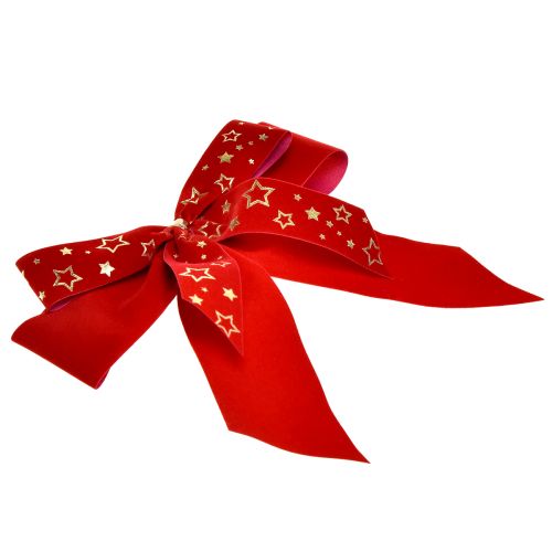 položky Ozdobná mašle šíře 4cm Červená vánoční mašle se zlatými hvězdami Ručně vyrobená mašle 16×15cm 2ks