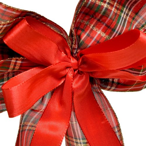 Floristik24 Ozdobná mašle Vánoční dárková mašle venkovní červená kostkovaná 6cm šířka 20×29cm 5ks