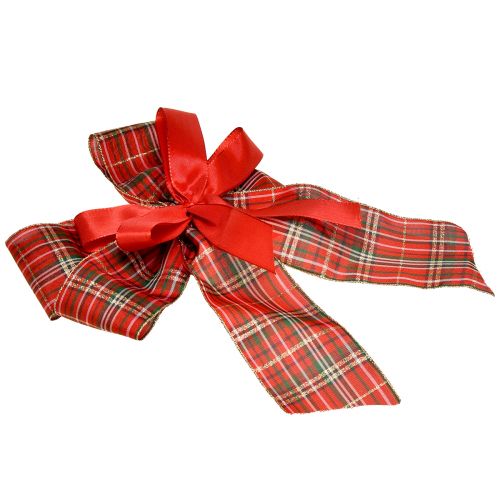 Floristik24 Ozdobná mašle Vánoční dárková mašle venkovní červená kostkovaná 6cm šířka 20×29cm 5ks
