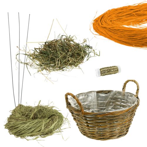 Floristik24 DIY box Velikonoční dekorace mrkev v košíku rafie stolní dekorace Velikonoce