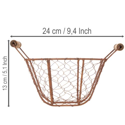 Drátěný koš, kovový koš s rukojetí, dřevo, rez, dekorativní, Ø18cm | Floristik24.cz