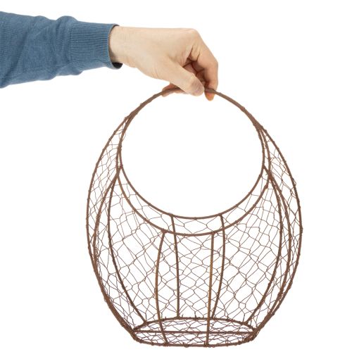 Drátěný koš, kovový květináč, jarní dekorace, velikonoční koš, hnědý, rezavý povrch, V34cm D30cm | Floristik24.cz