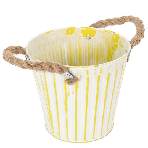 položky Kbelík na sázení, květináč s rukojeťmi, kovová dekorace růžová/zelená/žlutá shabby chic Ø16,5 cm V15 cm 3dílná sada