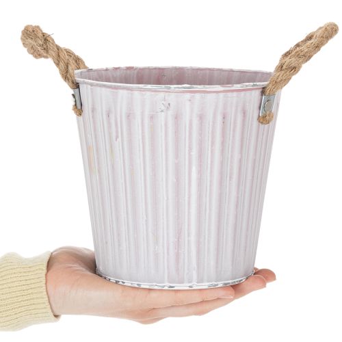 položky Kbelík na sázení, květináč s rukojeťmi, kovová dekorace růžová/zelená/žlutá shabby chic Ø16,5 cm V15 cm 3dílná sada