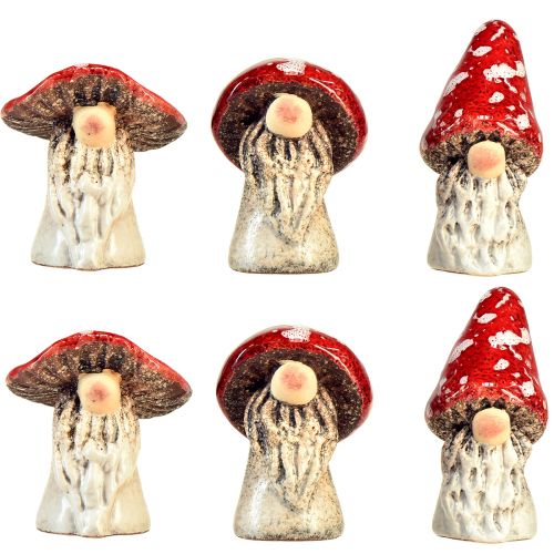 položky Pohádkové figurky muchomůrky skřítků – červená s bílými tečkami, 7,5 cm – kouzelná dekorace na zahradu i domov – 6 kusů