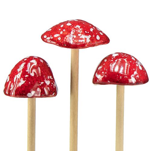 položky Muchomůrky na špejli, červené, 5,5 cm - dekorativní podzimní houby na zahradu i domov, 6 kusů
