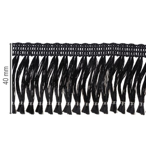položky Černá třásňová stuha 4cm, kordónový lem, ozdobný lurex s třásněmi 25m