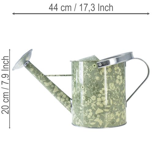 Kovová konev na zalévání, vintage vzhled, zelená a stříbrná s květinovým vzorem - dekorativní květináč, Ø18 cm | Floristik24.cz