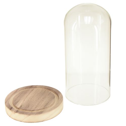 položky Skleněný zvonek se základnou z čirého přírodního dřeva Ø12cm V21cm