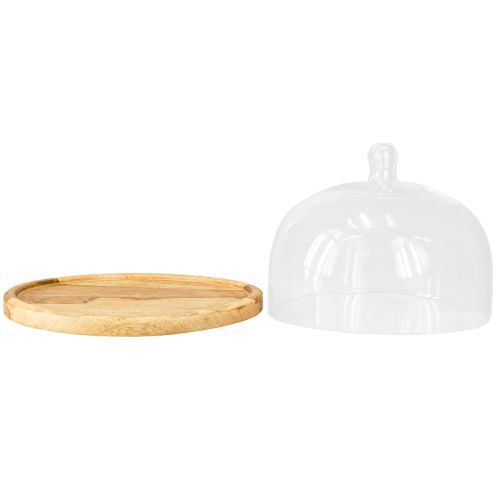 položky Skleněná kopule s dřevěným talířem zdobená sýrovou kopulí Ø22cm H16,5cm