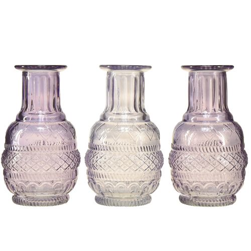 Floristik24 Skleněné vázičky mini vázičky světle fialová fialová retro styl V13cm 3ks