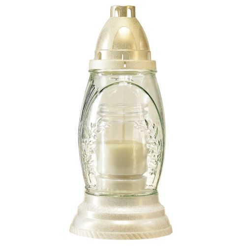 Floristik24 Hrob světlá skleněná váza retro hrobová lucerna čiré bílé zlato Ø11cm V26,5cm