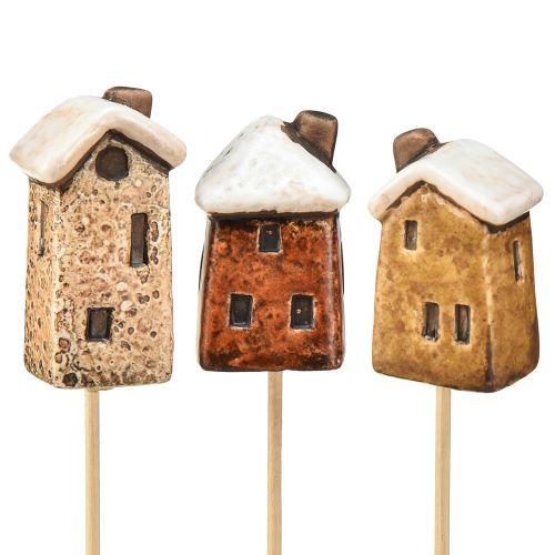 položky Okouzlující keramická dekorace domu na tyčích - Různé odstíny hnědé, 6 cm - Idylické zahradní kolíky - 6 kusů