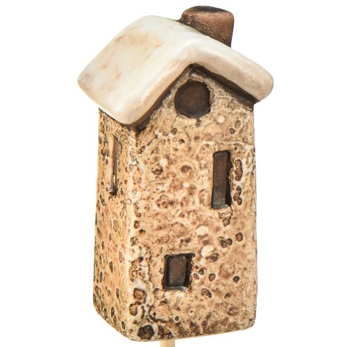 položky Okouzlující keramická dekorace domu na tyčích - Různé odstíny hnědé, 6 cm - Idylické zahradní kolíky - 6 kusů