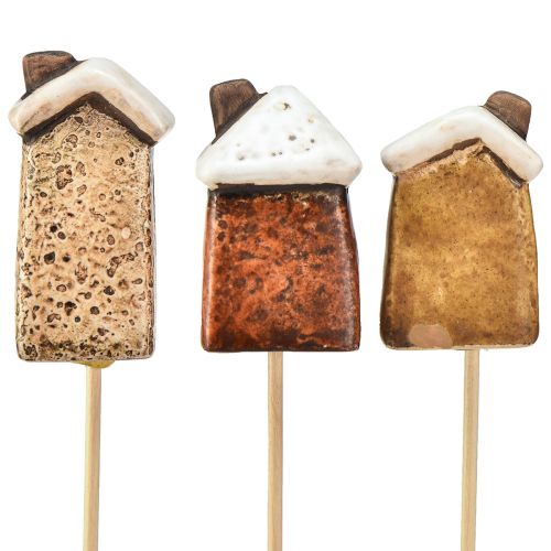 položky Okouzlující keramická dekorace domu na tyčích - Různé odstíny hnědé, 6 cm - Idylické zahradní kolíky - 6 kusů