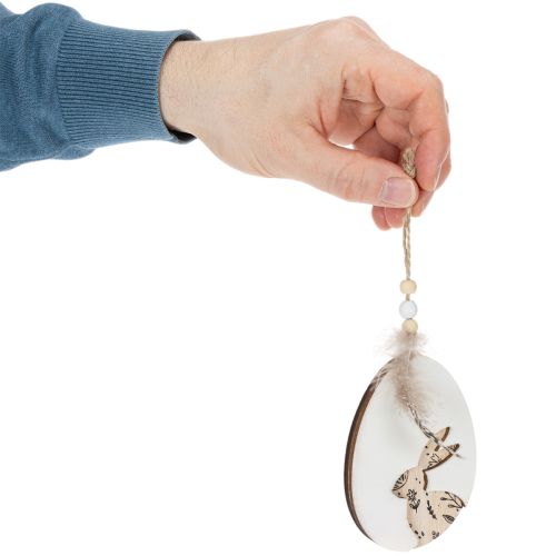 položky Dřevěná velikonoční vajíčka k zavěšení, bílá a černá, 10 cm, 6 kusů