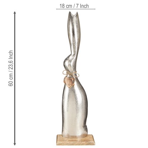 položky Dekorativní králík stříbrný na dřevěném podstavci – Elegantní velikonoční figurka s přívěskem srdce V60cm