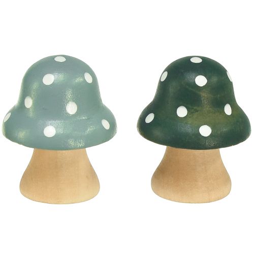 položky Dřevěné žampiony Dekorativní žampiony Dřevěné mini muchomůrky mátově zelené 4cm 12 ks