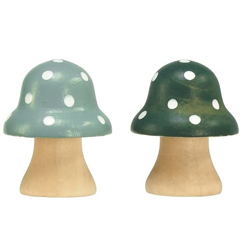 položky Dřevěné žampiony Dekorativní žampiony Dřevěné mini muchomůrky mátově zelené 4cm 12 ks