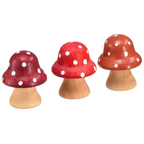 Dřevěné žampiony Dekorativní žampiony Dřevěné Mini muchomůrky červená oranžová 4cm 12 ks