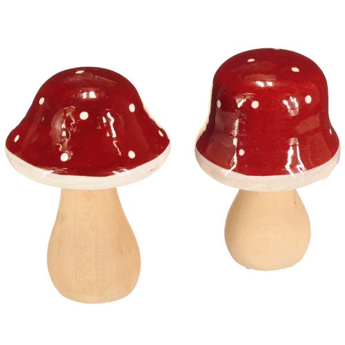 Dřevěné houby, muchomůrky, dekorace, dřevo, FSC, červenohnědé, V 6,5/7 cm, 4 kusy