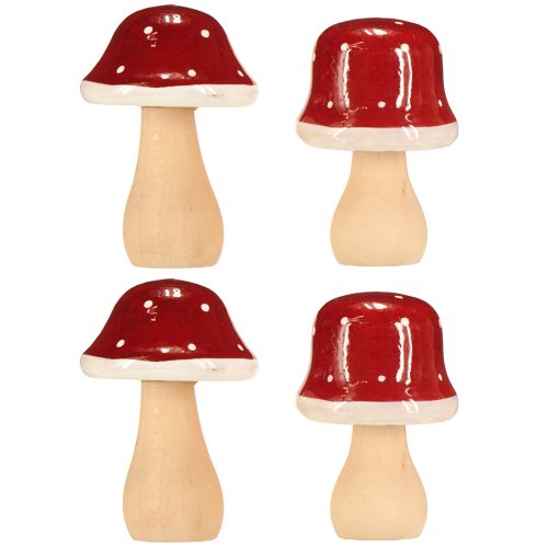 položky Dřevěné houby, muchomůrky, dekorace, dřevo, FSC, červenohnědé, V 6,5/7 cm, 4 kusy
