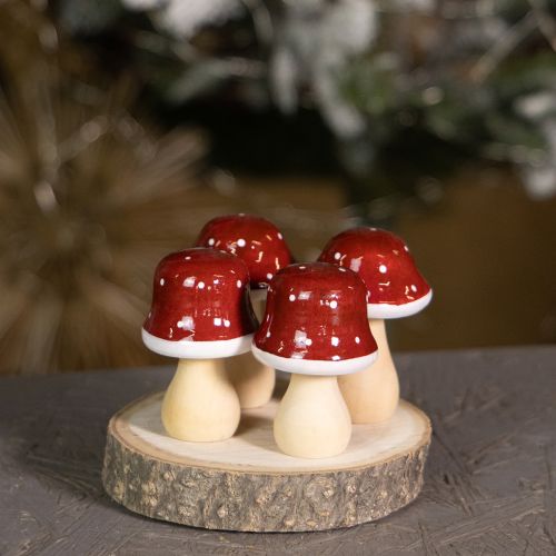 položky Dřevěné houby, muchomůrky, dekorace, dřevo, FSC, červenohnědé, V 6,5/7 cm, 4 kusy
