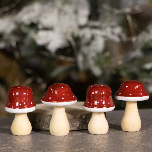 položky Dřevěné houby, muchomůrky, dekorace, dřevo, FSC, červenohnědé, V 6,5/7 cm, 4 kusy