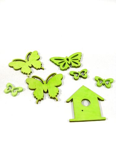 Floristik24 Dřevěný sortiment motýlek ptačí domeček zelený 60ks