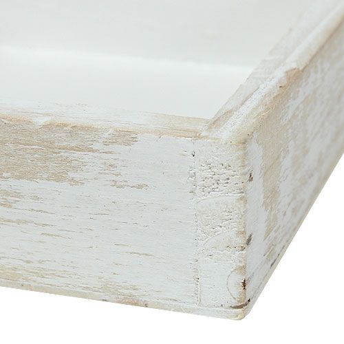 položky Mini dřevěný podnos bílý 12 cm x 12 cm x 3 cm