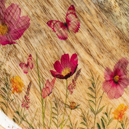 položky Dřevěné talíře s květinami a motýly, přírodní růžové, Ø15cm, 3 kusy