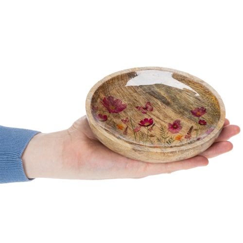 položky Dřevěné talíře s květinami a motýly, přírodní růžové, Ø15cm, 3 kusy