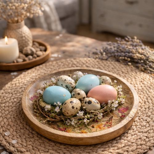 položky Dřevěné talíře s květinami a motýly, přírodní růžové, Ø15cm, 3 kusy