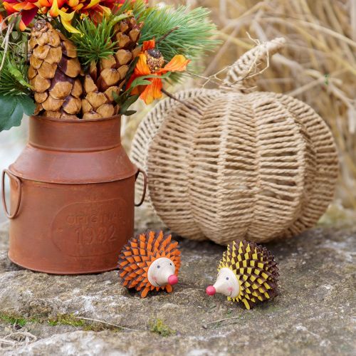 položky Dekorace ježka dřevěná figurka podzimní oranžovožlutá 8×7×6cm 4 kusy