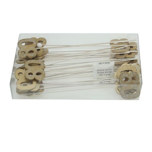 Floristik24 Jubilejní číslo "80" na hůlku dřevěná, zlatá 36 kusů