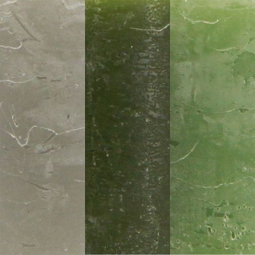 položky Svíčky zelené 3 barvy jednobarevné sloupky 70x100mm 12 ks