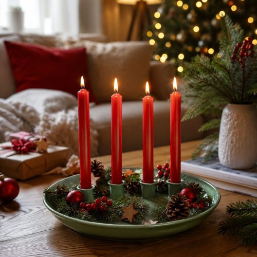 Adventní věnec se čtyřmi svícny, zelený, 24 cm | Floristik24.cz