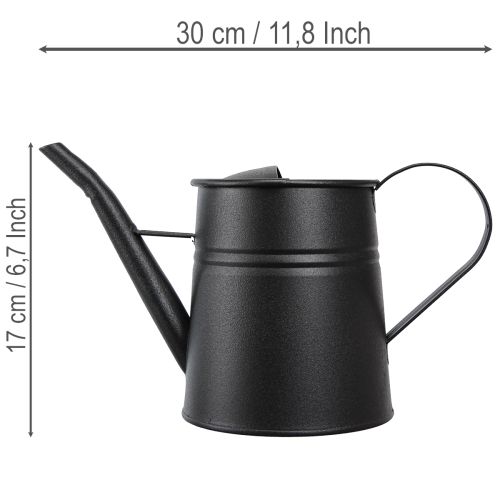 Stylová malá dekorativní konvička na zalévání, černý kov, 30x13x17cm, 1,7l, květináč, dekorace do bytu/balkonu | Floristik24.cz